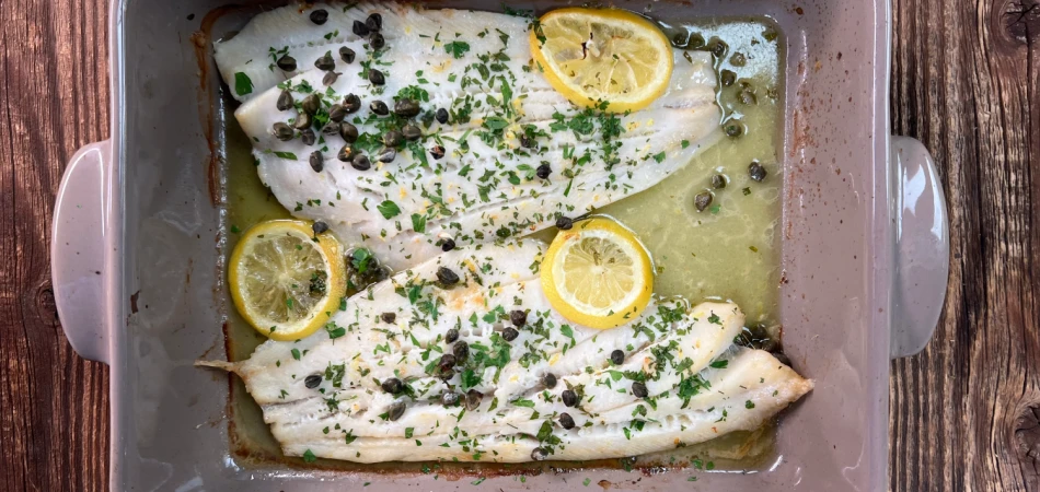 Halibut pieczony w maśle z cytryną
