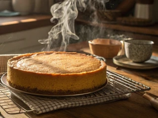 Upieczony sernik jaglany stygnący na kratce