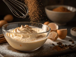 Masa ze śmietany i jajek z cynamonem w szklanej misce