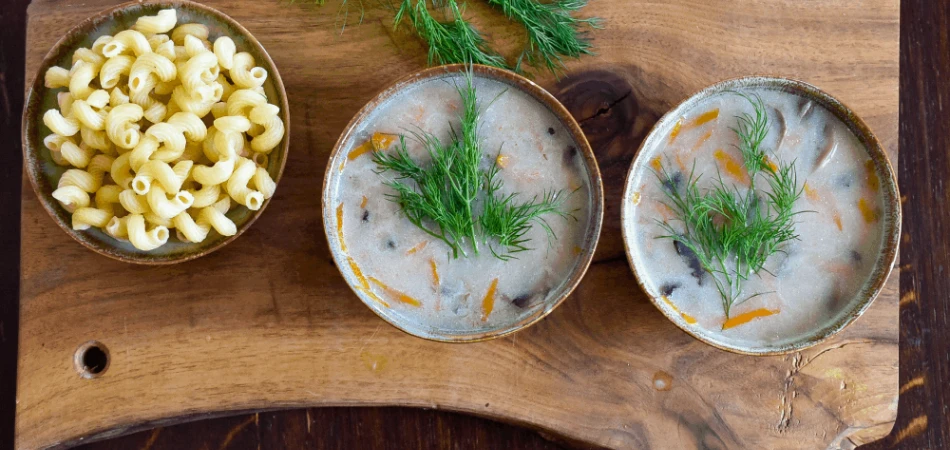 Tradycyjna zupa pieczarkowa z makaronem