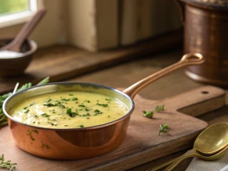 Gotowy sos berneński w złotym rondelku