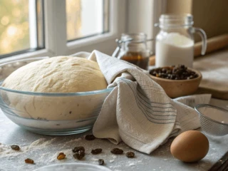 Ciasto drożdżowe odstawione do wyrośnięcia