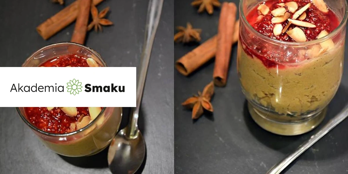 PUDDING Z KASZY JAGLANEJ Z POLEWĄ MALINOWOPOMARAŃCZOWĄ I PRAŻONYMI