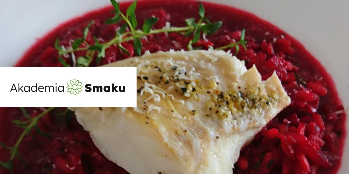 Risotto buraczkowe z dorszem Akademia Smaku