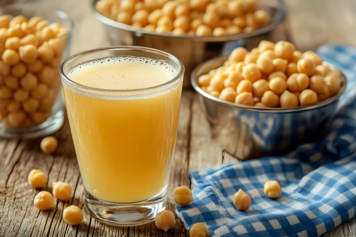 Aquafaba, czyli płyn z puszki po ciecierzycy w szklance