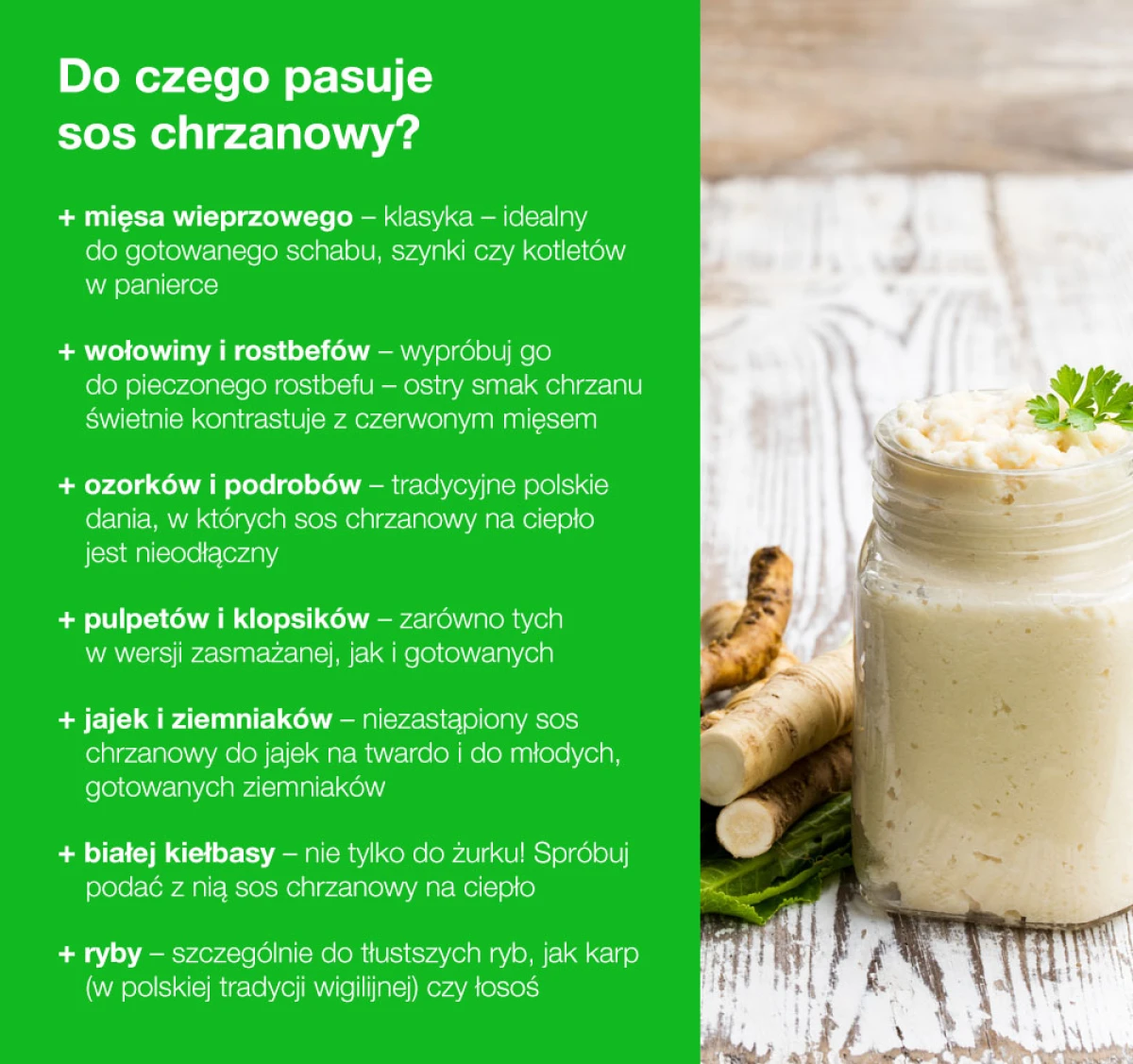 Do czego pasuje sos chrzanowy - infografika