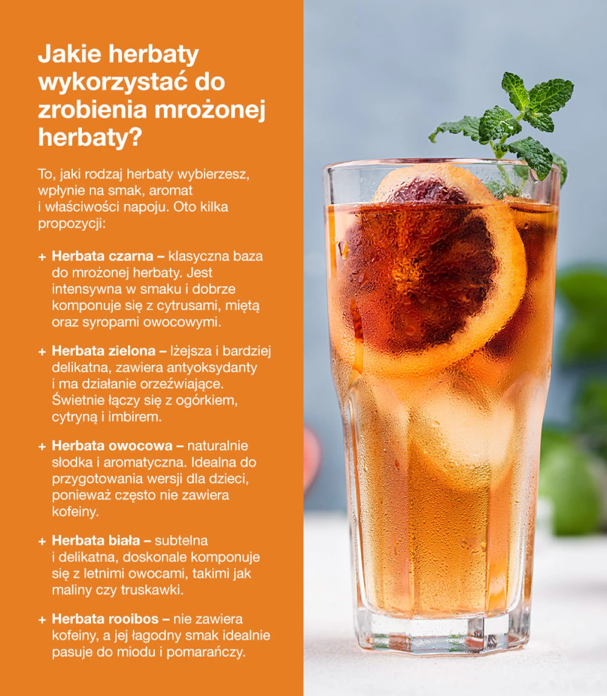 Jakie herbaty wykorzystać do zrobienia mrożonej herbaty - infografika