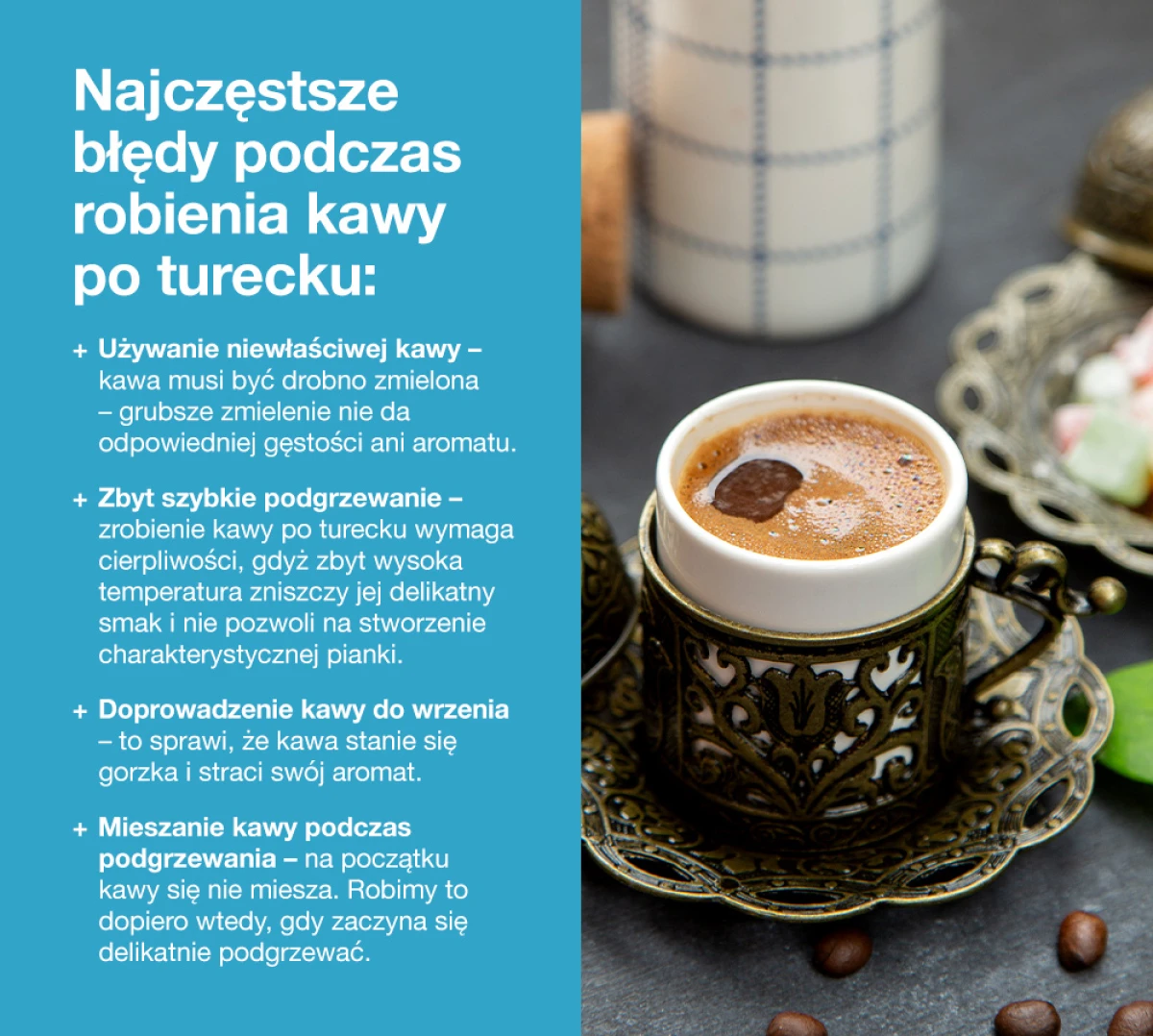 Najczęstsze błędy podczas robienia kawy po turecku - infografika