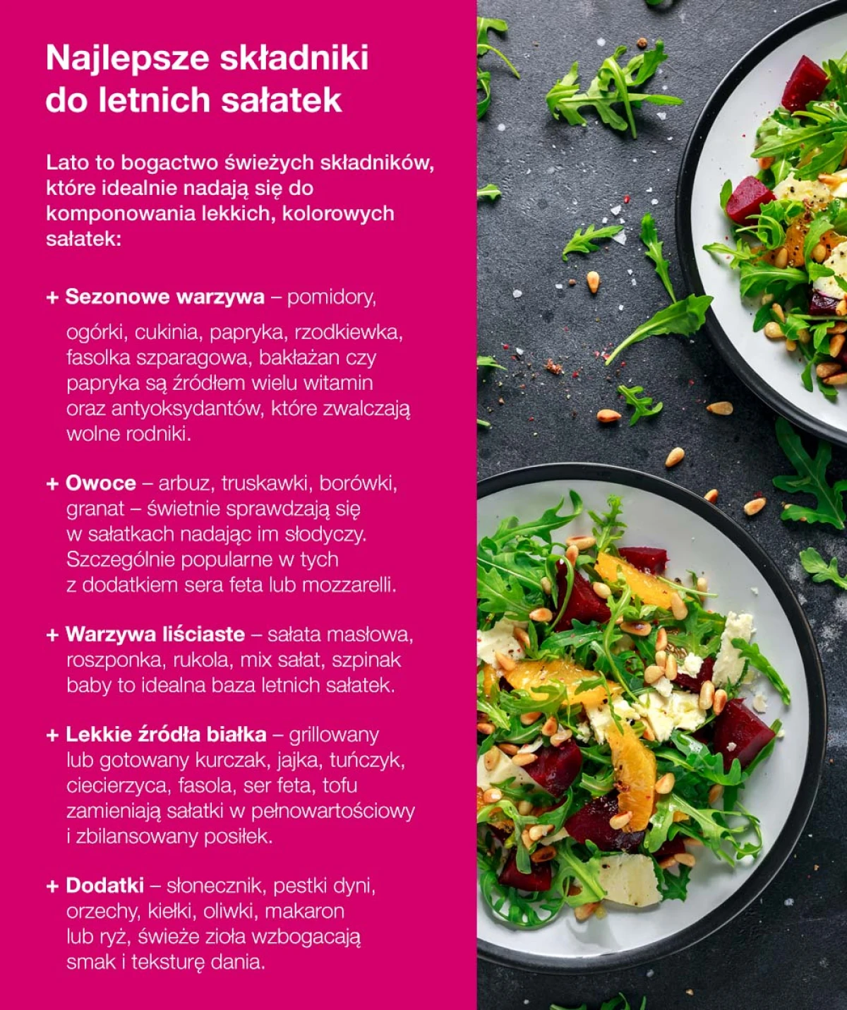 Najlepsze składniki do sałatek letnich - infografika