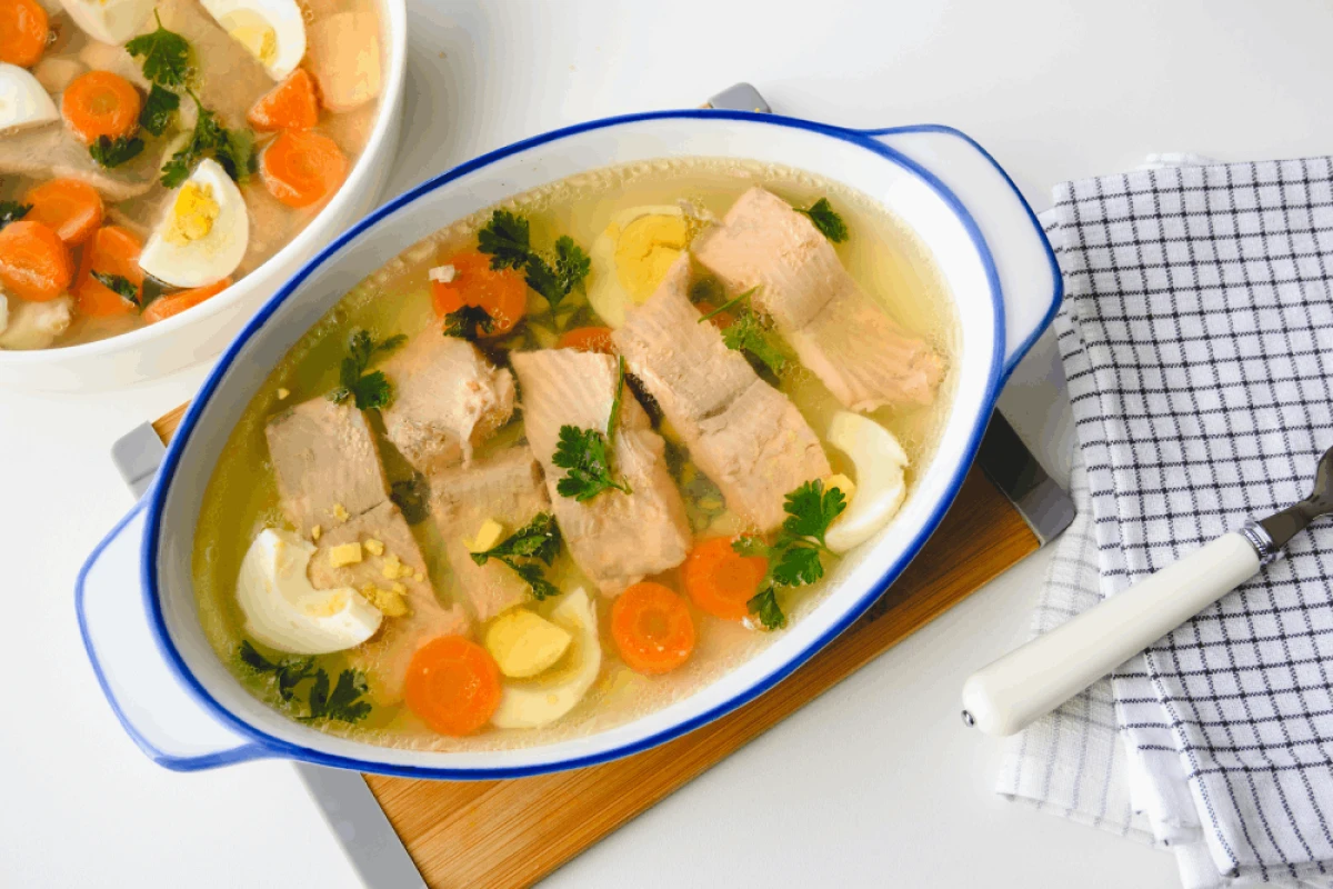 Pstrąg w galarecie z jajkiem i marchewką