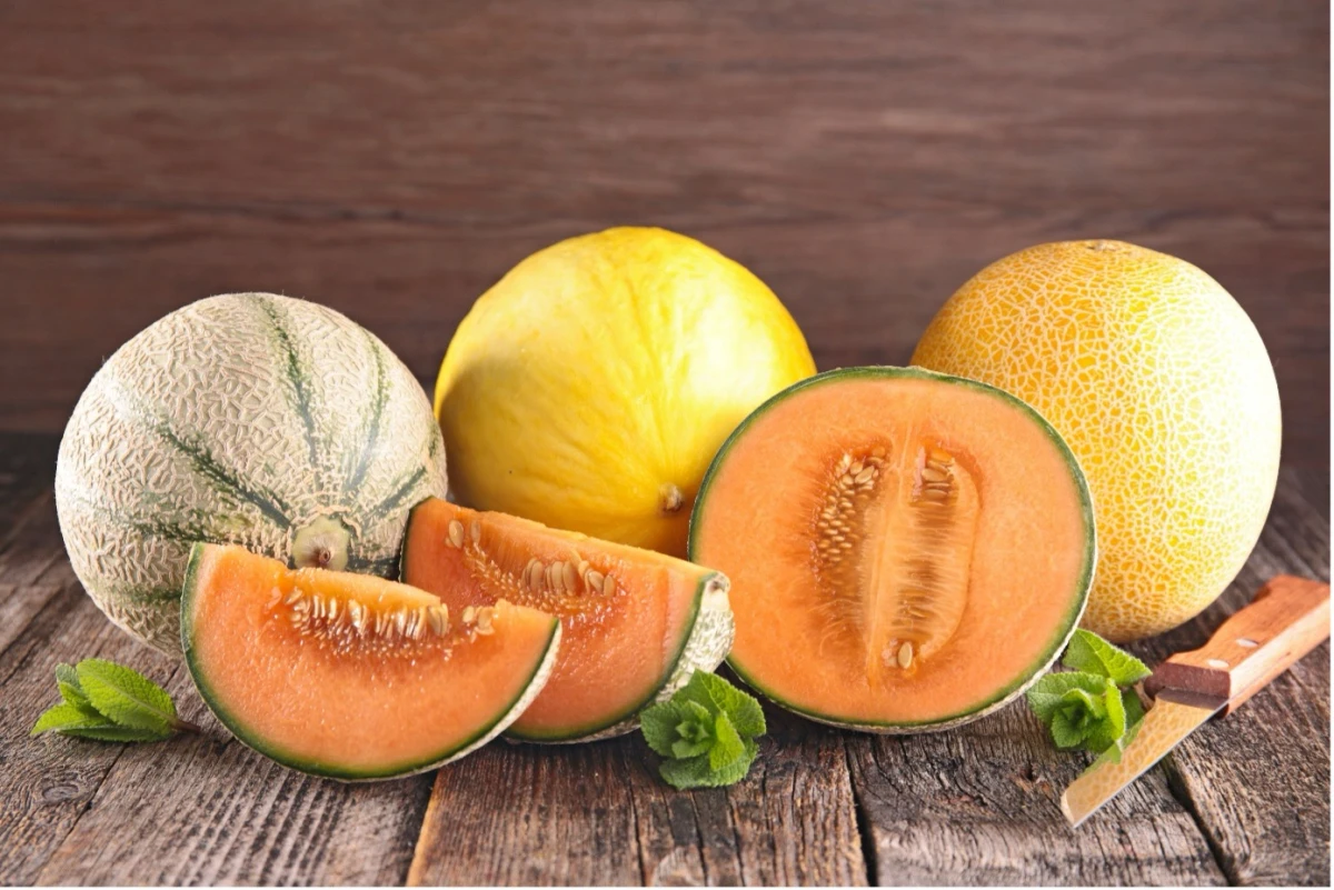 Różne rodzaje melonów na drewnianym blacie