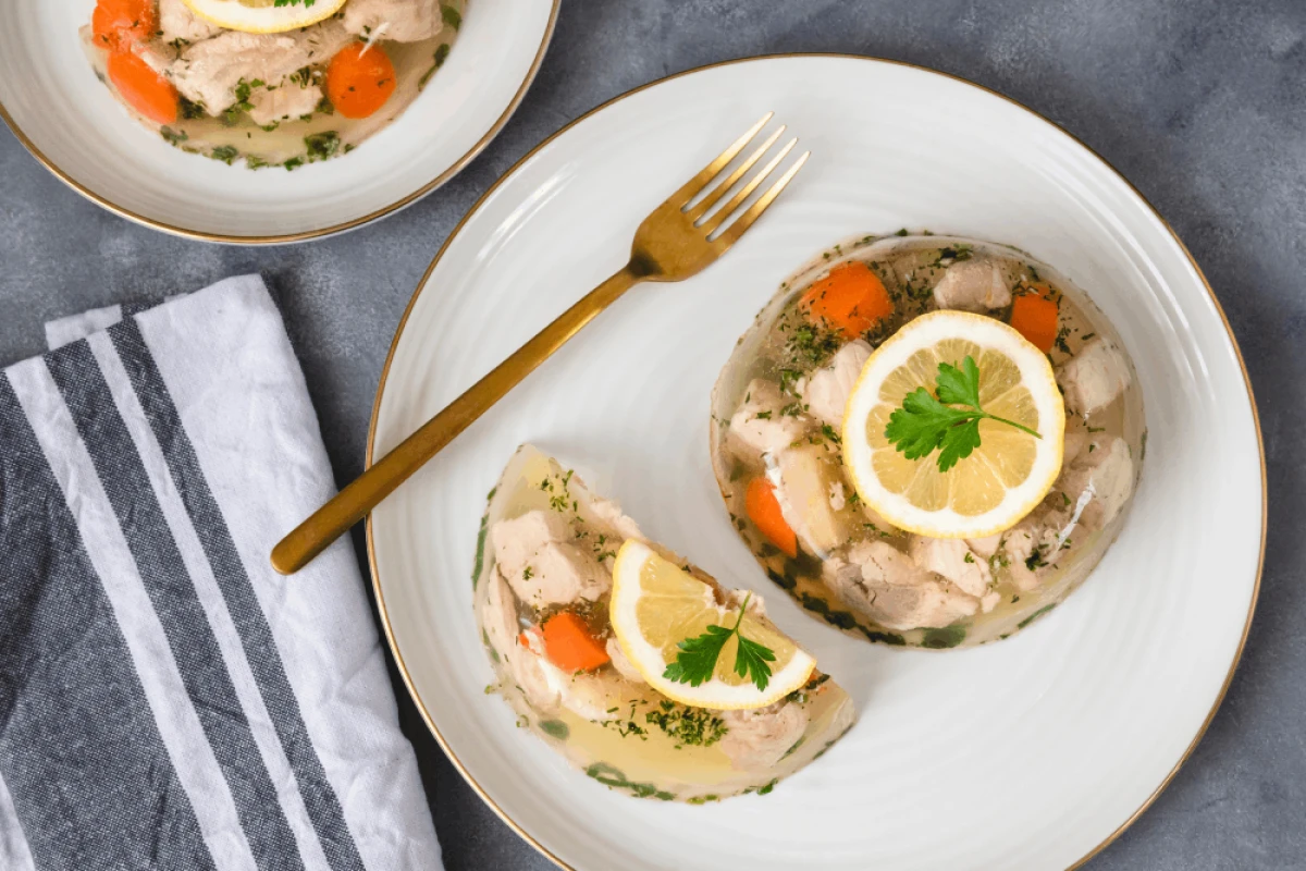 Ryba w galarecie podana na białym talerzu