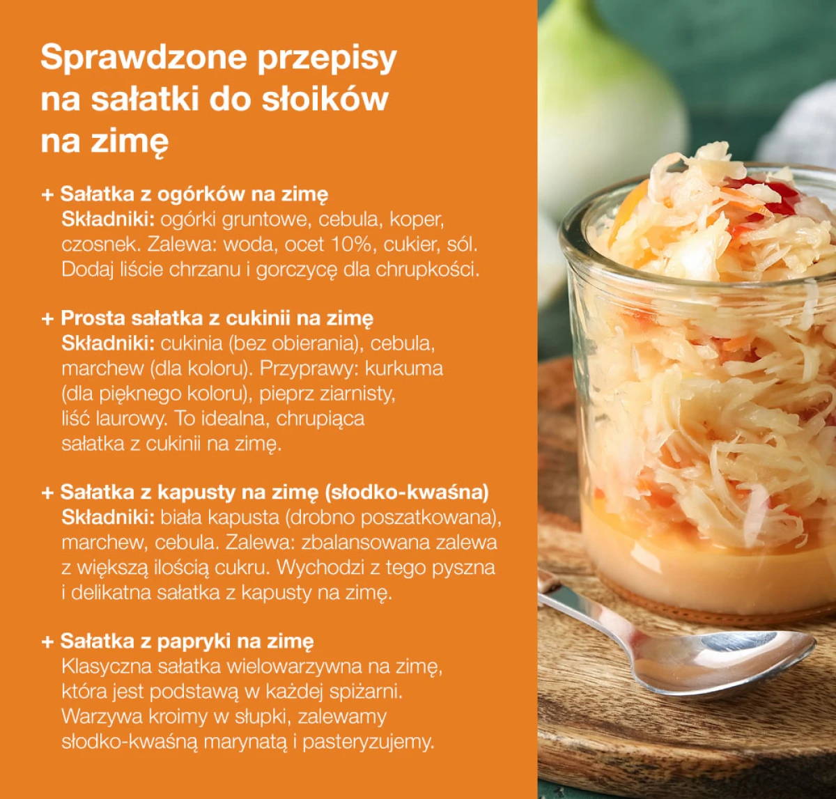 Sprawdzone przepisy na sałatki do słoików na zimę - infografika