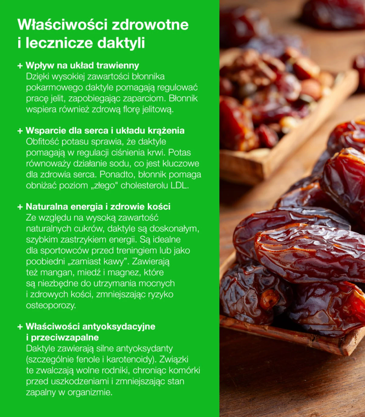 Właściwości zdrowotne i lecznicze daktyli - infografika