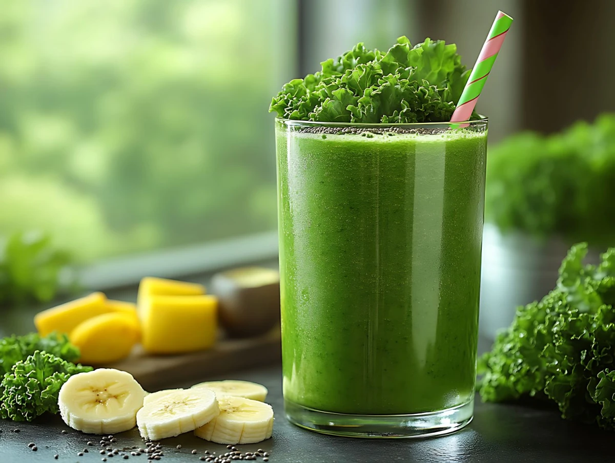 Zielone smoothie warzywne z jarmużem i bananem
