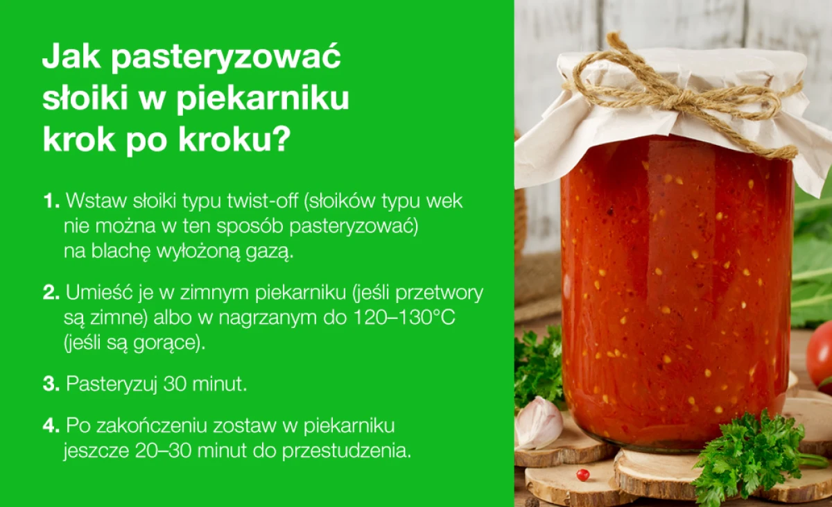 Jak pasteryzować słoiki w piekarniku krok po kroku - infografika