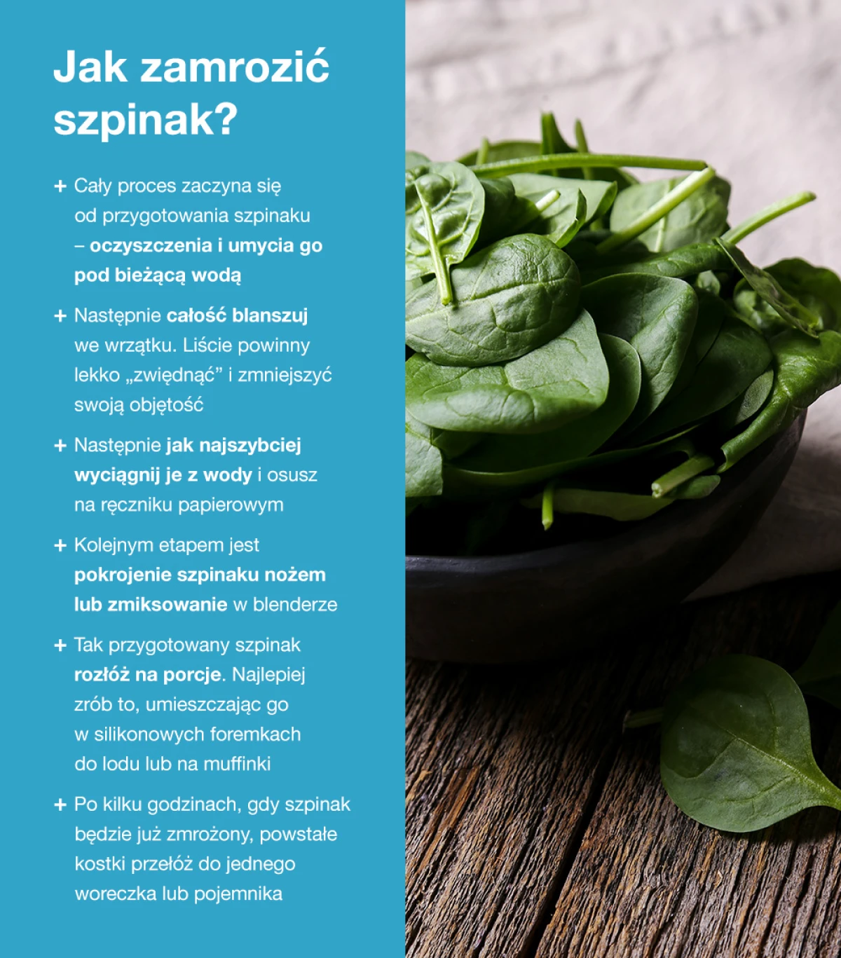 Jak zamrozić szpinak - infografika