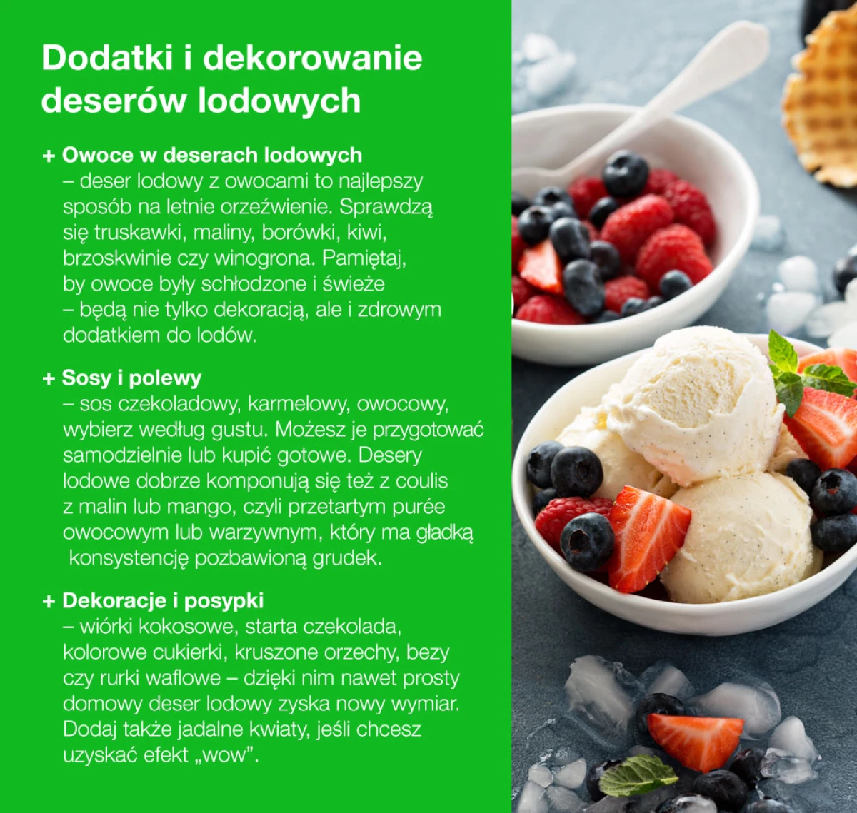 Dodatki i dekorowanie deserów lodowych