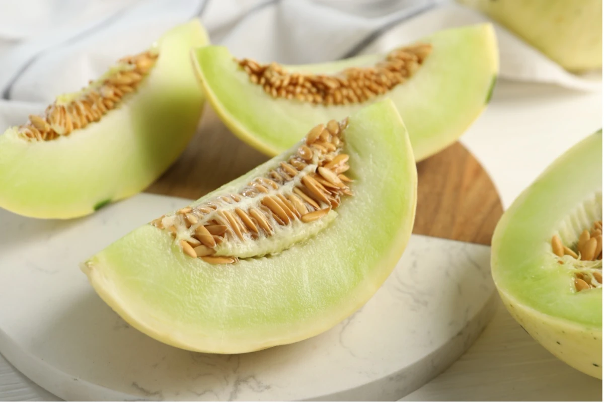 Najczęściej zadawane pytania (FAQ) Ile kalorii ma melon? Melon należy do owoców niskokalorycznych – w 100 g miąższu znajdziemy zaledwie około 35 kcal. To zasługa wysokiej zawartości wody, dzięki czemu owoc dobrze nawadnia, a jednocześnie nie obciąża diety. Czy pestki melona można jeść? Tak, pestki melona są jadalne i zawierają sporo wartościowych składników. Można je opłukać, wysuszyć i podprażyć jako chrupiącą przekąskę lub dodatek do sałatek, a także zmiksować z wodą na roślinny napój. Czy skórka melona jest jadalna? Skórki melona zwykle się nie je – jest twarda, gorzkawa i niesmaczna, dlatego przed spożyciem owoc obieramy lub wykrawamy miąższ. Warto jednak dokładnie umyć skórkę przed krojeniem, aby nóż nie przeniósł zanieczyszczeń do wnętrza owocu. Czym różni się melon od arbuza? Choć oba owoce należą do rodziny dyniowatych i kojarzą się z latem, to różne gatunki. Melon ma pestki skupione w środku i gęstszy, aromatyczny miąższ, natomiast arbuz zawiera jeszcze więcej wody, drobne pestki rozsiane w miąższu i zwykle wyraźnie chłodzący, mniej „kremowy” smak. Jak wygodnie pokroić melona? Najprościej przekroić owoc na pół, wydrążyć łyżką pestki z części środkowej, a następnie pokroić każdą połówkę na cząstki. Miąższ można odkroić od skórki i pociąć w kostkę albo jeść bezpośrednio z cząstki, jak arbuza. Kiedy jest sezon na melony? Importowane melony dostępne są niemal przez cały rok, ale najsmaczniejsze i najtańsze są w sezonie letnim, mniej więcej od lipca do września. Wtedy trafiają na rynek owoce dojrzewające naturalnie w słońcu, także z upraw krajowych pod osłonami. Czy melona można zamrozić? Tak, melon dobrze nadaje się do mrożenia, choć po rozmrożeniu miąższ staje się bardziej miękki. Najlepiej pokroić go w kostkę, zamrozić na tacy, a potem przesypać do woreczka – tak przygotowany świetnie sprawdzi się w koktajlach, sorbetach czy jako naturalne „kostki lodu” do napojów. Jak sprawić, by niedojrzały melon dojrzał w domu? Zbyt twardy melon warto zostawić na kilka dni w temperaturze pokojowej, z dala od słońca. Proces można przyspieszyć, wkładając owoc do papierowej torby razem z jabłkiem lub bananem – wydzielany przez nie etylen pomaga owocowi szybciej dojrzeć.