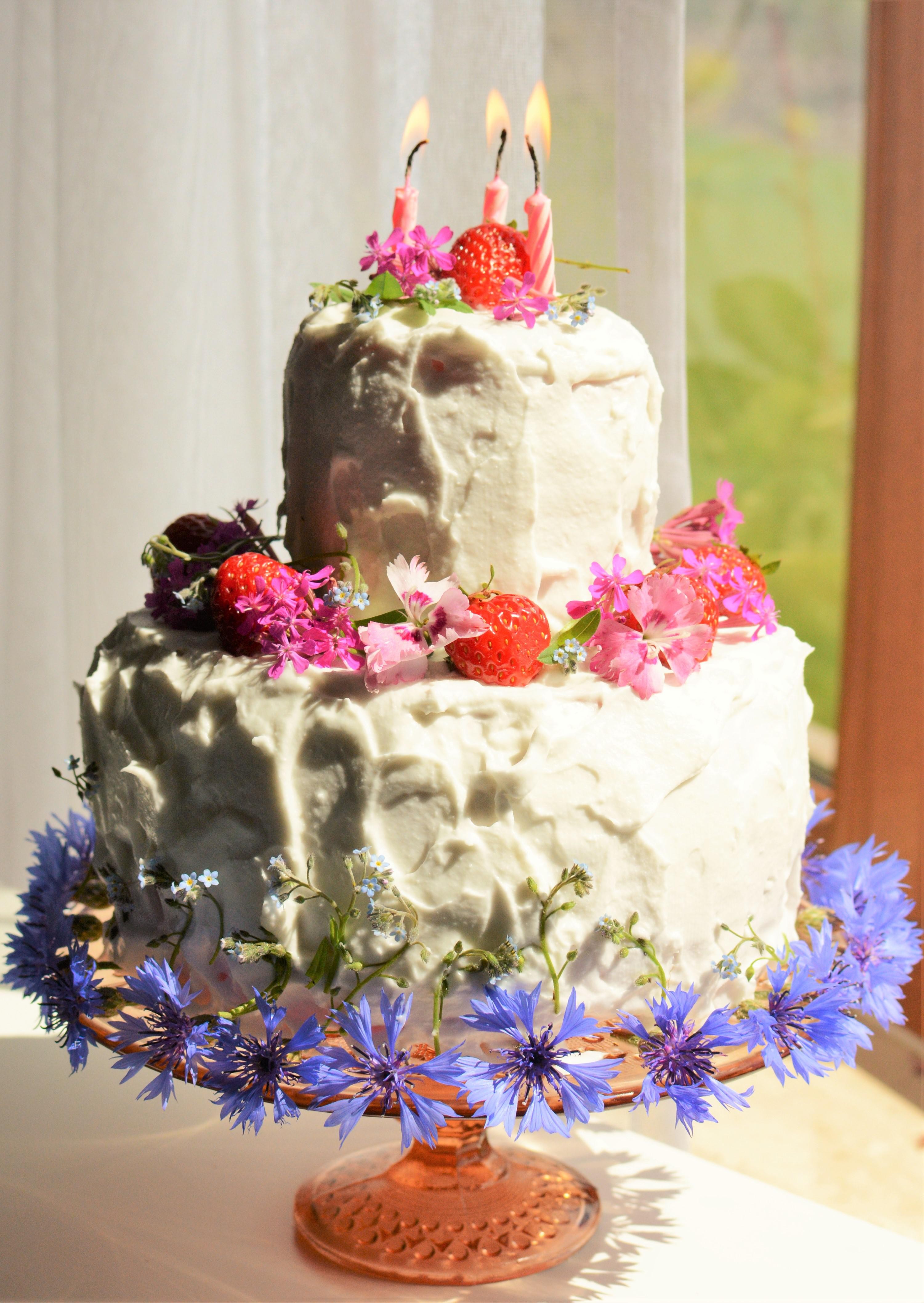 Tort Arbuzowy z Kremem Kokosowym, Truskawkami i Jadalnymi Kwiatami 